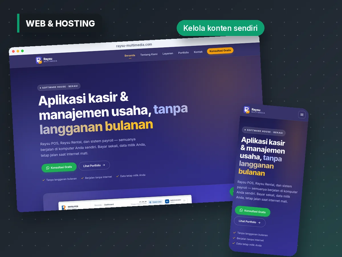 Website perusahaan Raysu dengan panel admin CMS