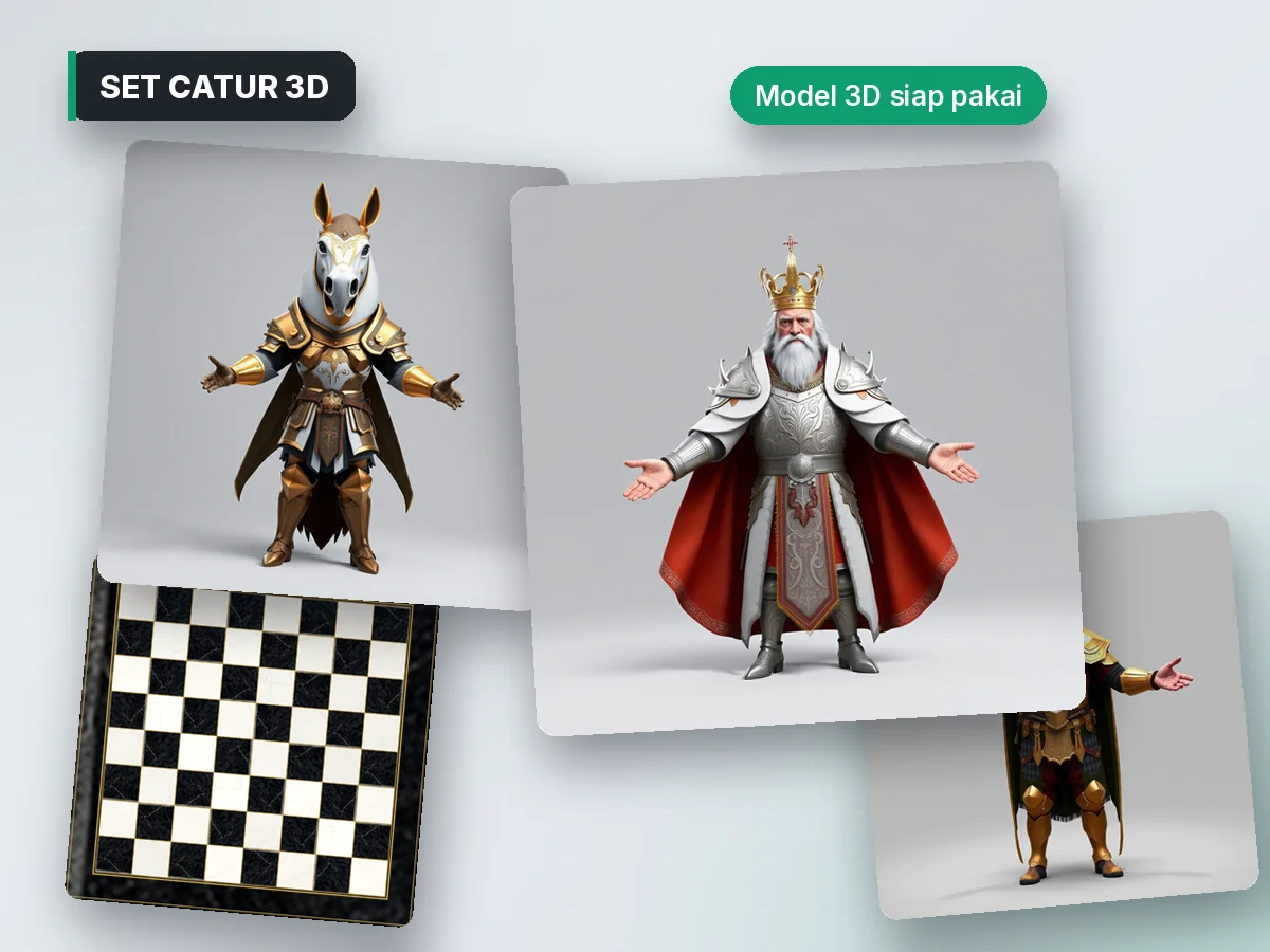 Set bidak catur 3D bertekstur